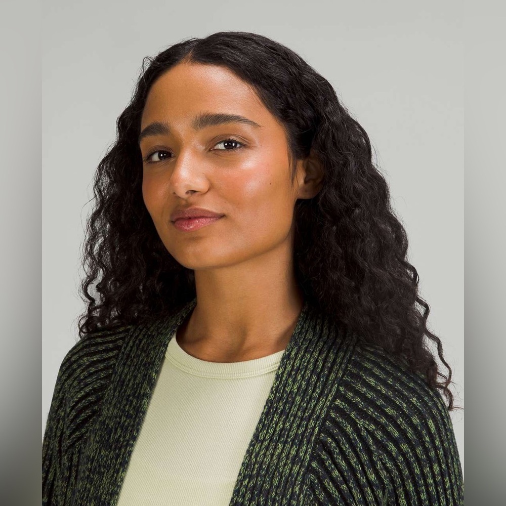 Open-Front Ribbed Knit Cardigan - Green - Picture 3 of 11